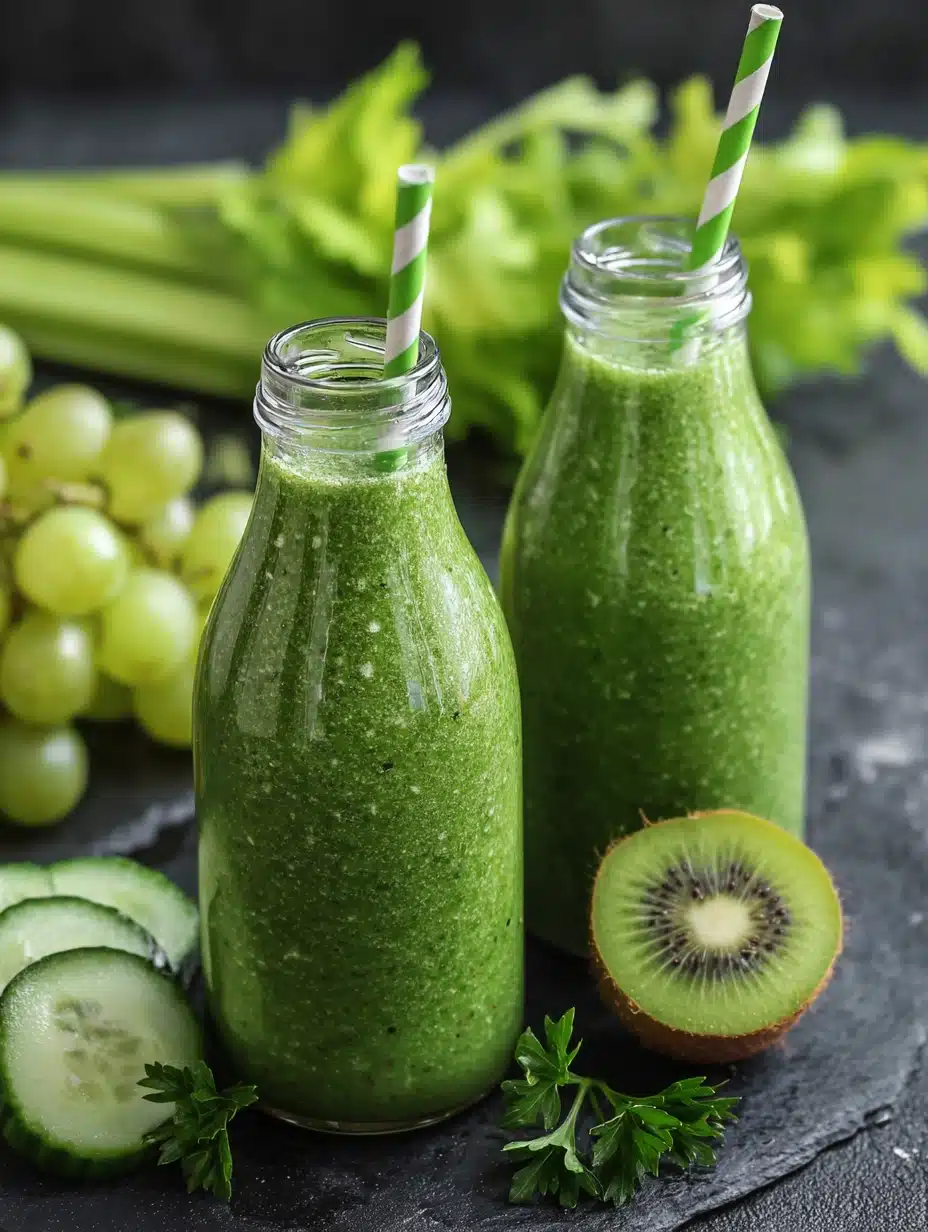Green smoothie with kiwi, cucumber, grapes and celery for 3-Day Smoothie Cleanse