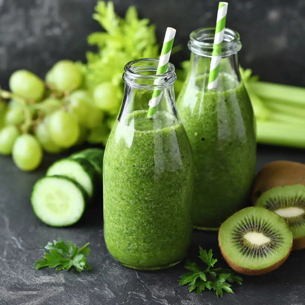 Green smoothie with cucumber, kiwi, and grapes for 3-Day Smoothie Cleanse