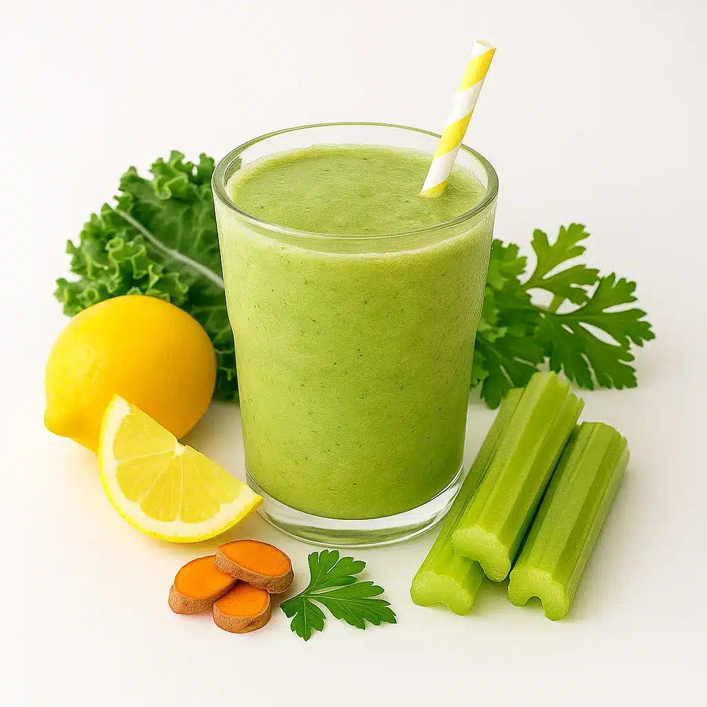 Celery kale lemon smoothie with green grapes for detox smoothie recipes