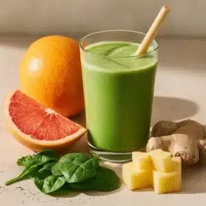 Pineapple Grapefruit Detox Smoothie with spinach, ginger, and coconut water