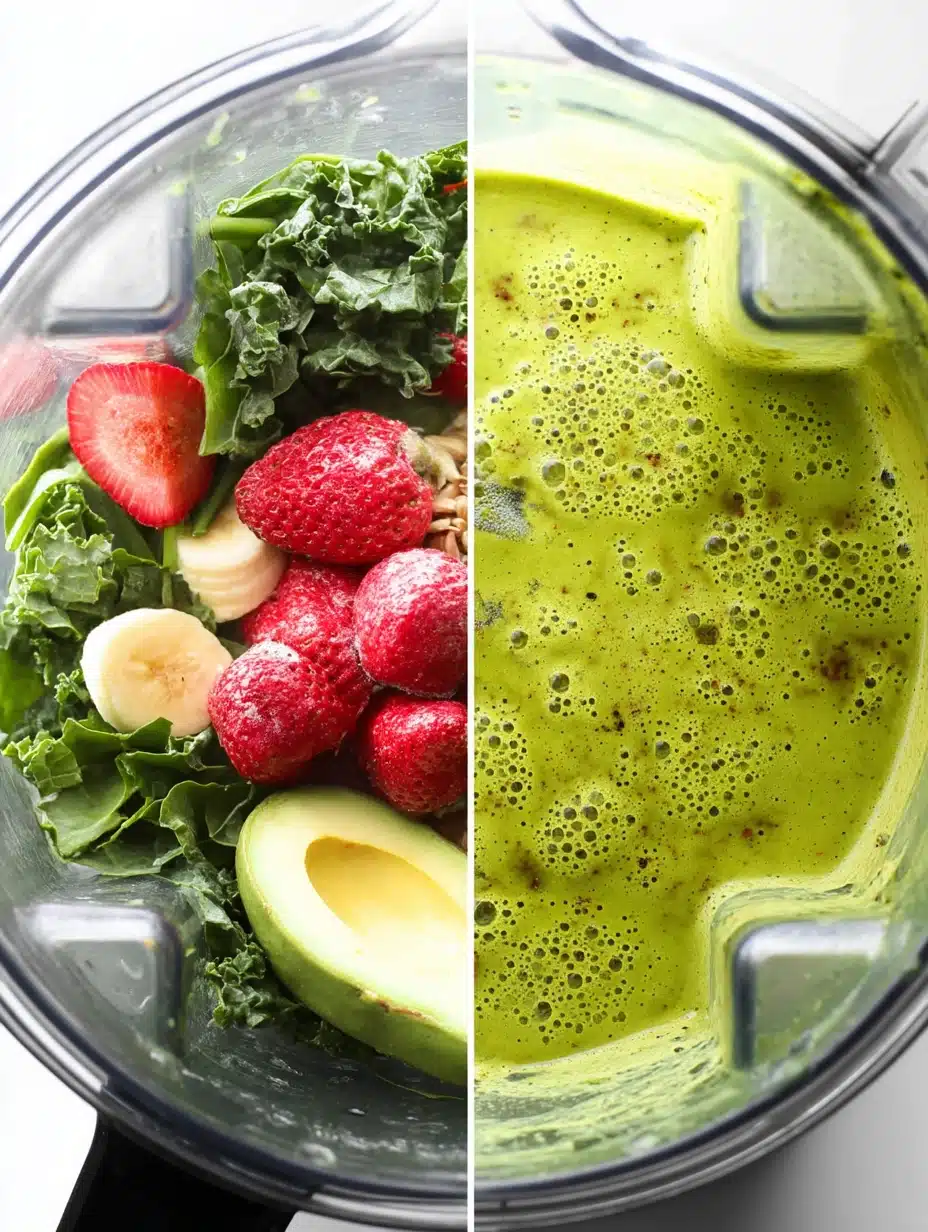 Super green smoothie before and after blending