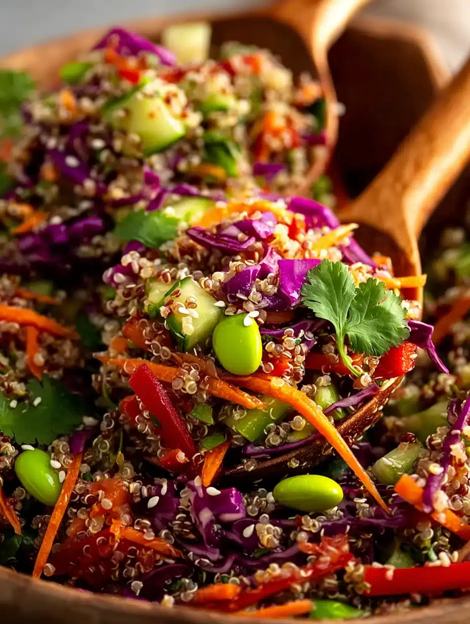 Favorite Quinoa Salad close-up with quinoa, vegetables, and sesame seeds