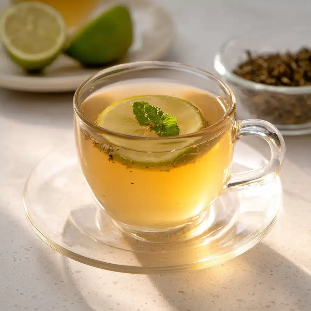 A glass cup of yerba mate recipe with lime and mint