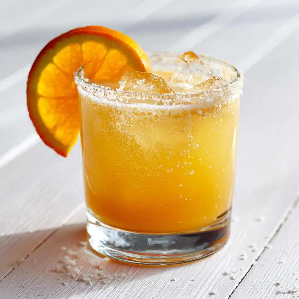 Citrus salt drink with orange juice, sea salt rim, and fresh orange garnish in a glass